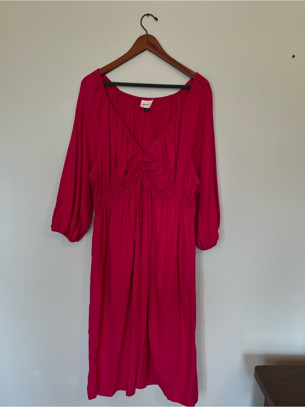 Linen blendUniversal Thread Fuchsia Pink Milkmaid Boho Midi Dress  XXL